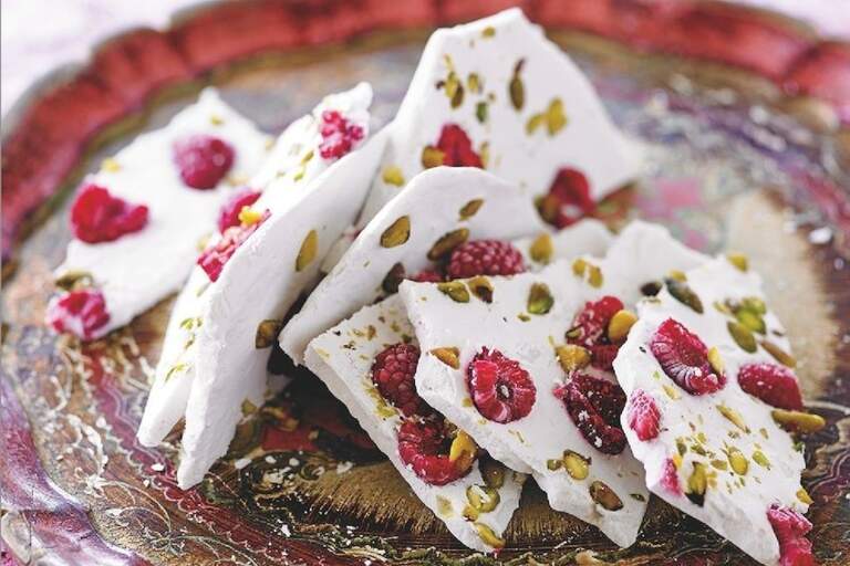 Coconut Bark with Rosewater, Pistachios and Cranberries